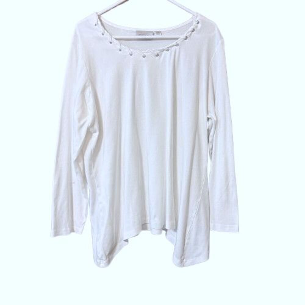 Avenue Women's White Asymmetrical Top Size 22/24 Long Sleeves
